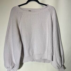 Free People White Crew Neck Sweater with Balloon Sleeves Lavender soft